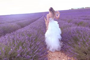 matrimonio immerso nei fiori di lavanda